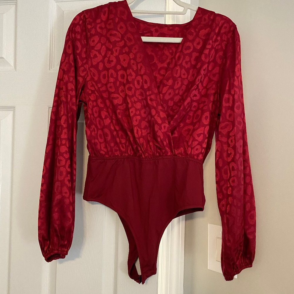 Shein Pink Leopard Print Deep-V Bodysuit